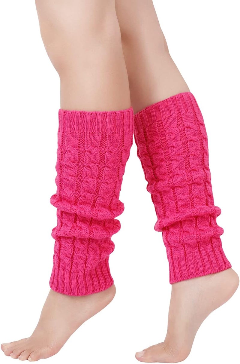Junely Leg Warmers for Women 80s Cable Knit Leg Warmer for Ballet Dance Figure Skating Yoga Party Junior Neon Long Socks - Image 1